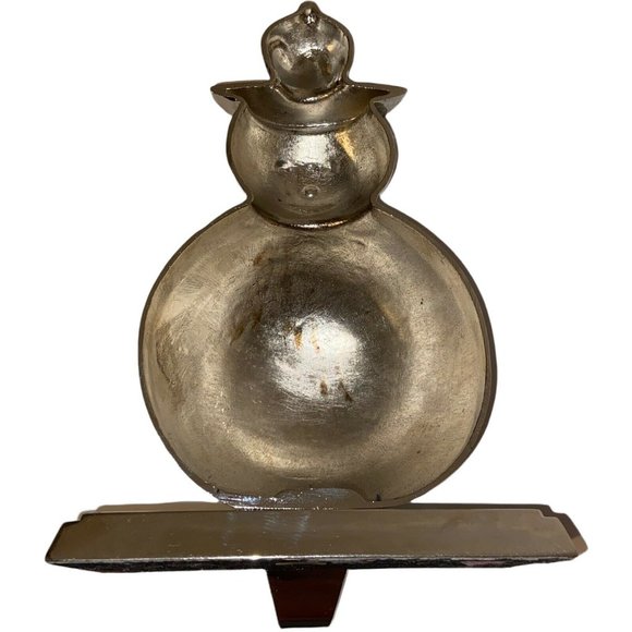 Silver Metal Snowman Christmas Stocking Holder Hanger 7" - Picture 5 of 8